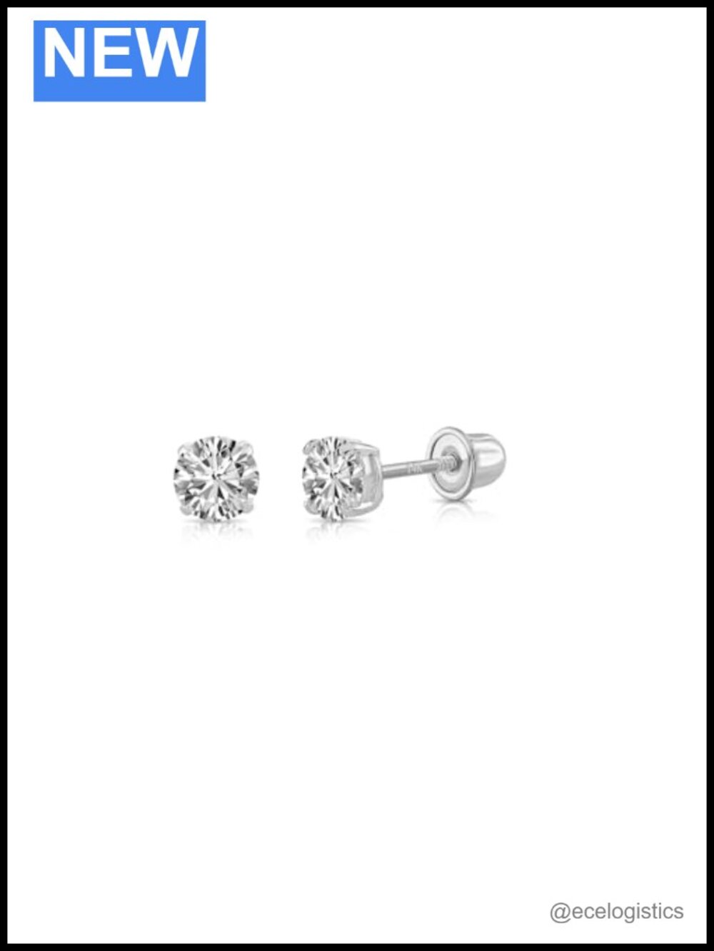 14K White Gold Solitaire Round Lab-Grown Diamond Stud Earrings Screw-Back